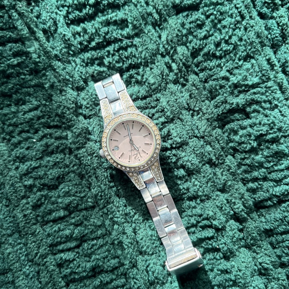 Fossil Silver Watch with Crystal Accents